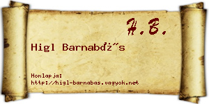 Higl Barnabás névjegykártya