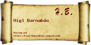 Higl Barnabás névjegykártya